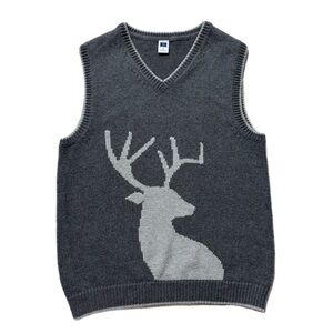 Janie & Jack Boys Grey Reindeer Cotton Knit Vest 7 Neutral Christmas